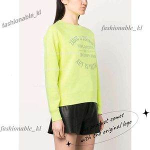 Zadig Voltaire Women'sパーカースウェットシャツZVクラシックレター刺繍ラグランスリーブシルバーグロスラウンドネックセーター263