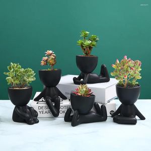 Vasos Creative Black Figura Blower Pot Sculent Plant para Decoração de mesa em casa Cacto em vaso de estátua abstrata Plantpot