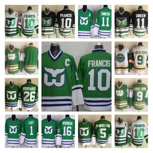 Jerseys de hóquei vintage Hartford Whalers 10 Ron Francis Black Green Stitched 9 Gordie Howe 5 Samuelsson 26 Ferraro 11 Dineen 1 liut camisa de hóquei