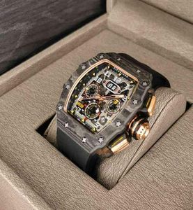 Luxury mens Mechanics Watch Richa Carbon brazed watch men039s same domineering multifunctional barrel shaped large dial hollowe3671585