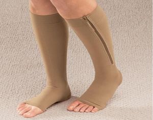 جوارب جديدة 1pair Zip Sox Compression Socks Zipper Leg Supigns جوارب الركبة المفتوحة Toe6234237