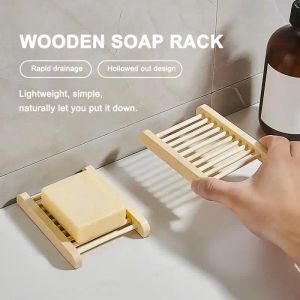 Set 1PC Soap Box Natural Wooden Soap Holder Bath Soap Holder Bamboo Case Tray Wooden Prevent Mildew Drain Box Bathroom Accessories