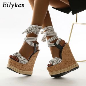 Eilyken Summer Solid Platform Wedge Sandals Womensファッションハイヒールブレスレットショルダーストラップレディースオープンレース240426