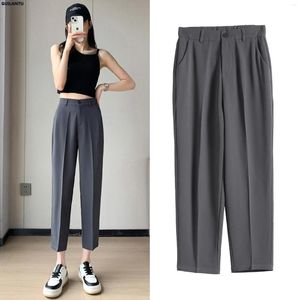 Women's Pants 2024 Summer S-3xl Formal Harem Elegant Buttons High Waist Casual Workwear Solid Chic Trousers Female