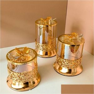 Garrafas de armazenamento Jars de luxo jarra de doce de vidro doméstico seco lanche de frutas eletroplatou xícara de xícara de tampa de tampa de decoração de decoração de casa dhxm9