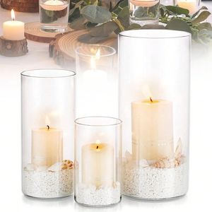 1pc550ml350ml250ml Large capacity Wedding Glass Cup Candlestick Straight Tube Vase Dining Table Candle Decoration Art 240429