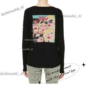 Autumn French Niche Zadig Voltaire Sweatshirts Button V-neck Hoodies Back Pull Print Abstract Letters Print Long Sleeve Cotton T-shirt Women 365