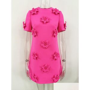 Runway Dresses 926 2023 Milan Style Dress Autumn Crew Neck Långärmad Mid Calf Pink Brand samma Empire Womens Fashion som Drop Delivery Dhus2