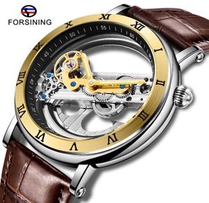 FORSINING Automatic Mechanical Fashion Dress Skeleton Wrist Watch Brown Leather Strap Band Analog Clock Relogio Masculino17394015