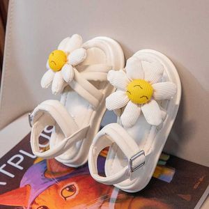 Sandals New Summer Girls Sandals Open Toes Applique Flower Childrens Casual Beach Shoes Little Kids Sandals
