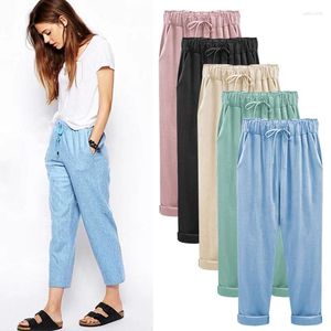 Pantaloni da donna Donne Summer Cotton Linen Cropped Pantaloni della caviglia della caviglia Plus size sottili cowrant oversize traspirante