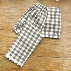 Summer Spring Knitted Cotton Mens Plaid Sleepwear Trousers Loose Soft Long Pants Homewear Breathable Male Lounge Sleep Bottoms 240428