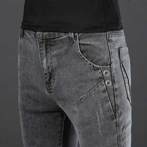 Men's Jeans New mens street clothing retro gray slim fit jeans Mens Trousers pure cotton high-quality casual straight Q240427