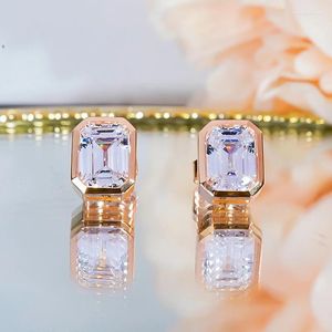 Studörhängen Rose Gold Studs S925 Sterling Silver Plated 2 Carat Square Zircon For Women Fine Jewelry Summer Holiday 2024