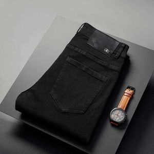 Kong Hong European Black Jeans for Men with Slim Fit and Small Feet Trendy Korean Stretch High-end Casual Pants Summer Thin Style