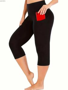 Pantaloni da donna Capris Plus size Womens Casual High Waled Pocket Yoga Esercizio Capri Legsl240429