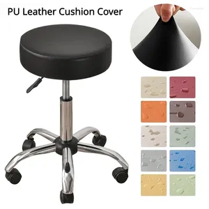 Chair Covers 1PC Round Cover Bar Stool PU Slipcover Seat Cushion Anti-Dirty Barstool Solid Color Funda Taburete