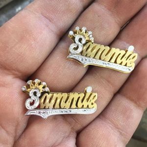 Nome personalizado Brincos dupla cor aço inoxidável Brincos de pântano personalizado 3D Placa de orelha para mulheres Presente de jóias 240418