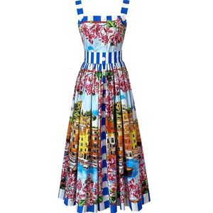 Yaz Tatil Spagetti kayış elbise pist kadınlar tek göğüslü düğmeler yukarı çiçek baskı plaj tatil midi vestidos kamisole 240426