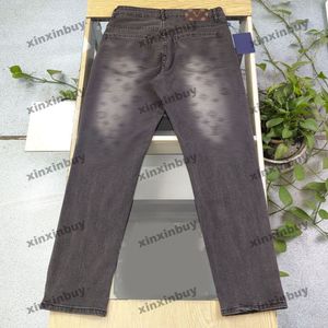 xinxinbuy män kvinnor designer pant ficka förstört broderi bakbrev jacquard tyg denim sätter vår sommar casual byxor svart blå grön röd s-2xl