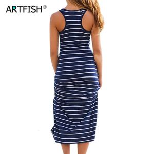 Женщины Maxi Long Dress Summer Loase Casual Racerback Ladies Beach Vest с полосатым боховым танком Sunress M0095 240426