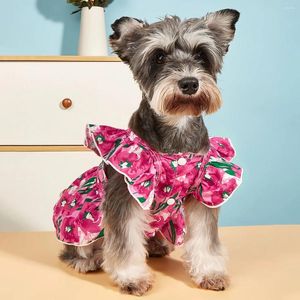 Hundkläder Rose Pink Pet Cats Klädklänning Fashion Simple Flower Print Summer Beach Party For Small Medium Dogs Ytterklädervalp