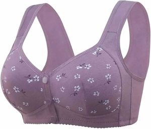 Bras Convenient front button daisy bra comfortable for the elderly activity cotton thread Fr floral closure underwear daily underwear plus size Y240426