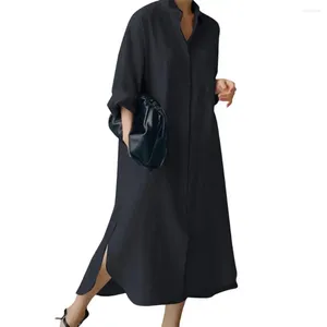 Casual Dresses Women Long Lapel Dress Buttoned Shirt Elegant Maxi For Sleeve Irregular Split Hem Design Stylish