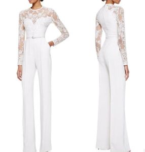 2019 White Elie Saab Mutter von The Bride Pant Suits Jumpsuit mit langen Ärmeln Spitze verschönerte Frauen formelle Kleider Abend Wear2842037