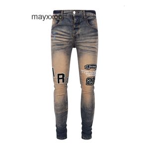 Piedi viola slim jean lettera amiiris designer elastico jeans maschile adatto alla moda nuovi pantaloni ricamato sporco f8q5