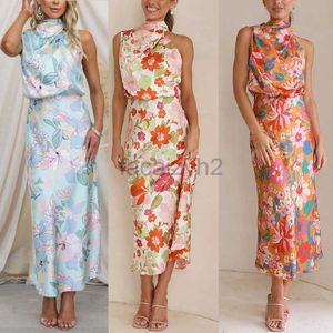 Basic Casual Dresses Designer Dress Light mature temperament women's sleeveless strapless printed satin dress