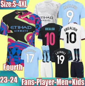 23 24 Haaland Man Citys Jerseys de futebol 2023 2024 jogadores fãs de fodenas de futebol de Foden Sterling de Bruyne Gesus Bernardo Mahrez Maillot Foot Men Kits Kits Kits Kits Kits