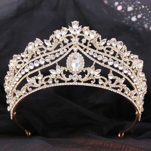 Tiaras koreanska lyx elegant grönt vatten droppe kristall tiara krona för kvinnor bröllopsfest ny brud brud krona hår tillbehör