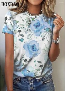 Kvinnors T-skjortor Kvinnor Floral Mönster T-shirts Summer Short Sleeve Street 3D Flower Print Ladies Tees 6xl Plus Size Lose Casual O-Neck Tops