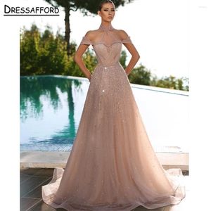 Party Dresses Skin Pink Luxury Mermaid aftonklänningar 2024 Beaded Elegant Halter Neck från axeln för kvinnor
