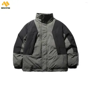 Hunting Jackets Japanese Fashion Winter Warm Parkas Mens Contrast Patchwork Pocket Outdoor Casual Oversize Coat Waterproof Outerwear Jacket