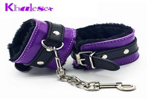Purple Soft Pu Кожаные наручники комфортные пушистые фетиш -ограничения сексуальные продукты лодыжка манжеты рабство.
