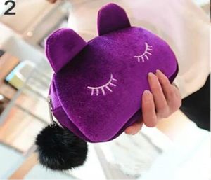 Wholecute Portable Cartoon Cat Coin Storage Case Travel Makeup Flanell Pouch Cosmetic Bag Korean och Japan Style 9205117