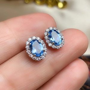 Stud Earrings Classic Silver Topaz For Woman 5mm 7mm Natural Light Blue Simple