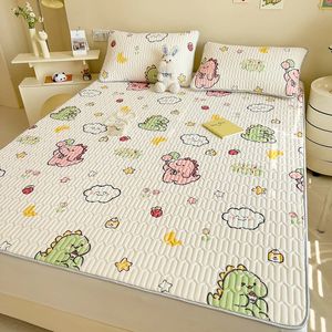 Cartoon Natural látex tapete de resfriamento para verão Feel Cool Rayon Matress Pad Soft Breathable Ice Silk Bed Sheet 240424