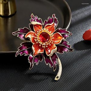 Brosches Creative Personality Fire Red For Women Temperament Exquisite Luxury Zircon Sunflower Emamel Pins Klädtillbehör