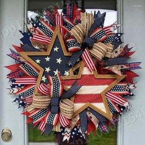 Decorative Flowers 2024 Patriotic Independence Day Wreath 4th Of July Wreaths For Front Door American Flag Garland Decorations