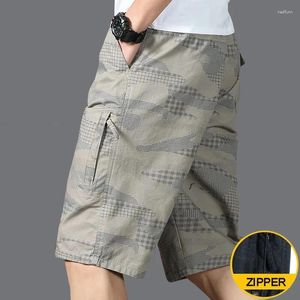 Shorts masculinos homens abaixo do joelho camuflagem esportiva casual algodão cargo zíper de bolso de bolso de bolso