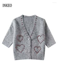 Женские трикотажные вязание модные сердца вязаные кардиганские женщины 2024 Коллекция роскошная свитер с роскошным свитером с роскошным вырезом.