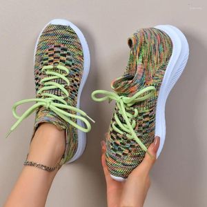 Sapatos casuais Microfiber Med Heel Sneakers for Women 2024 Fashion Summer Lace-up Ladies Mixed Colors Roud Toe Vulcanize feminino