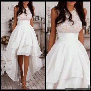 Dresses Newest High Short Low Beach 2019 Jewel Neck Sleeveless Chiffon A Line Lace Country Wedding Gown Custom Made Vestido De Novia