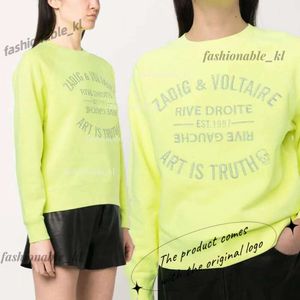 Zadig Voltaire Damskie bluzy bluzy ZV klasyczny litera haft raglan rękaw srebrny połysk okrągły Swater szyi 587