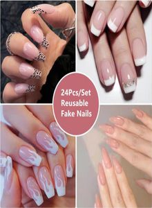 24pcsset nude cor reutilizável unhas falsas leopardo de caixão extra longa Dicas falsas dicas falsas elegantes acrílico fluorescente e elegante capa completa da tampa preta