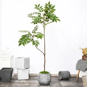 Decorative Flowers 110cm Large Artificial Plants Fake Lacquer Tree Branch Plastic Varnish Leaves Tall Green Landscape For Home Garden