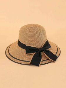Wide Brim Hats Bucket Hats 2023 New Womens Summer Hat Beach Womens Fashion Flat Bow Barb Nama La Leisure Womens Sun Hat Str Hat J240429